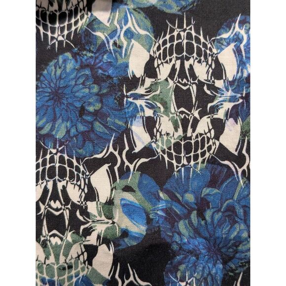 New! Robert Graham Mens Blue Black Cyber Grunge Skulls Floral Button Up Shirt, L - Picture 5 of 9